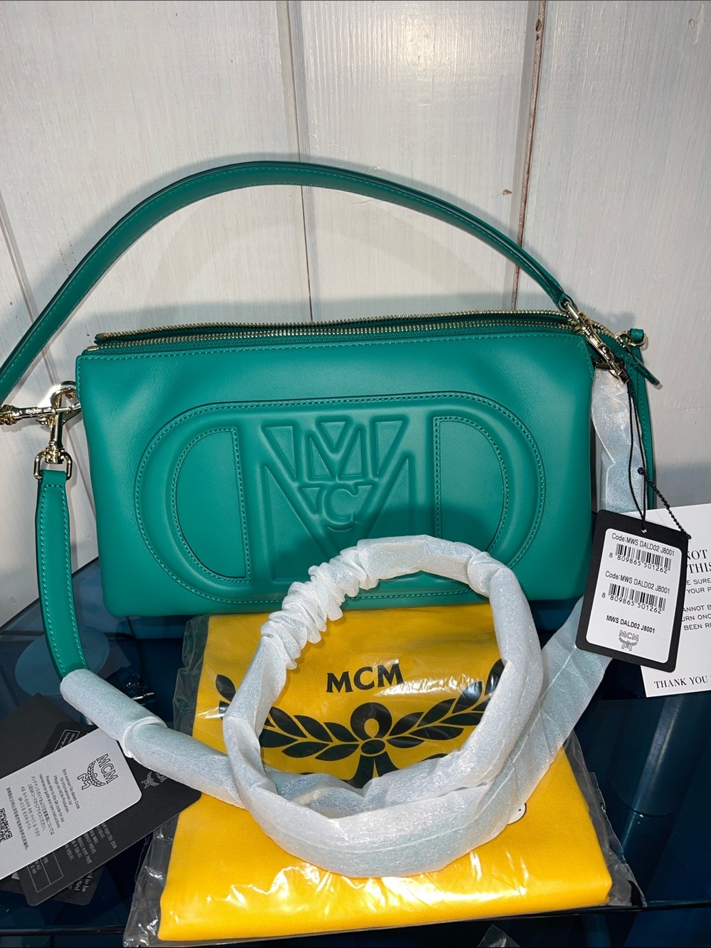 MCM Mode Travia Shoulder Bag Spanish Calf Leather in Bosohorus Green NWT - Picture 9 of 16